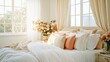 © Lazylizard - A cozy bedroom filled with layered bedding, floral decor, and soft morning light creating an inviting atmosphere for relaxation