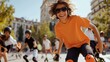 © fotofabrika - A group of children enjoying roller skating in a sunny park during an outdoor activity in the afternoon