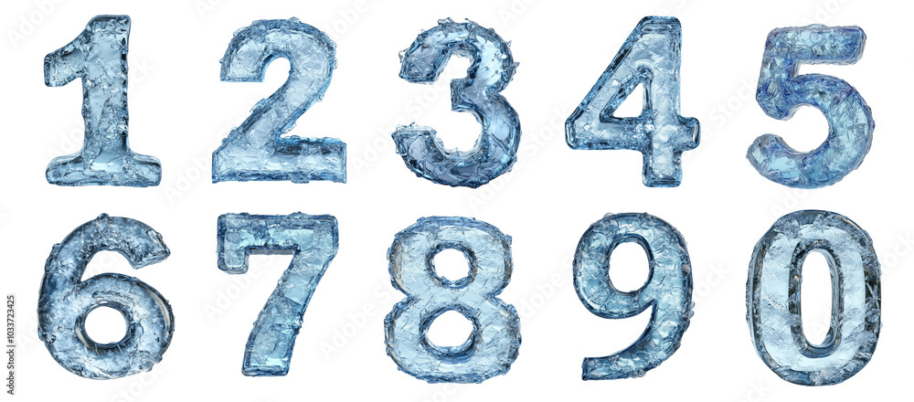 Numbers 0 1 2 3 4 5 6 7 8 9 set collection made from ice isolated on ...