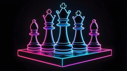 Wall Mural - Chess on a board made of neon lights.