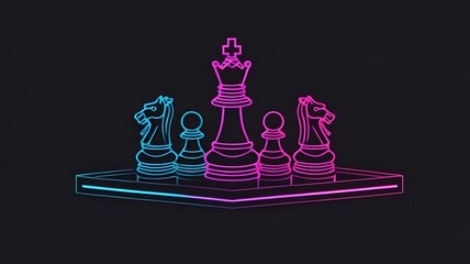 Wall Mural - Chess on a board made of neon lights.