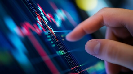 A close-up of a financial advisorâ€™s hand pointing at a stock chart during a presentation