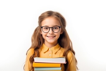 Wall Mural - Child school girl portrait glasses book.