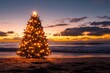 © SEUNGJIN - Christmas tree with lights on the beach at sunset