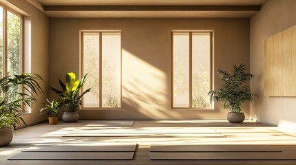 Canvas Print - Serene Indoor Space with Natural Light and Greenery