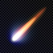 © Iuliia Savko - Light effect with a burning flying comet, highlight, meteor, shooting star. A realistic cosmic design element. An isolated neon ray on a dark background. Perfect for space designs. Vector illustration