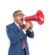 © Pual GotoMars - Business man shouting through a megaphone, white isolate background.