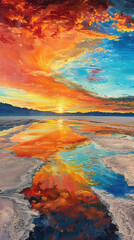 Wall Mural - dramatic sunset reflections on bolivian salt flats