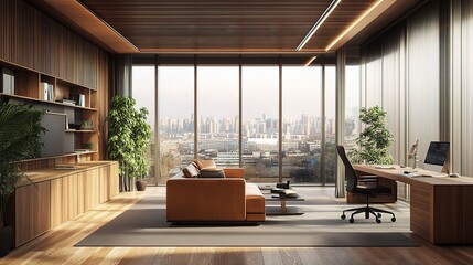 Poster - Modern Office Interior with City View