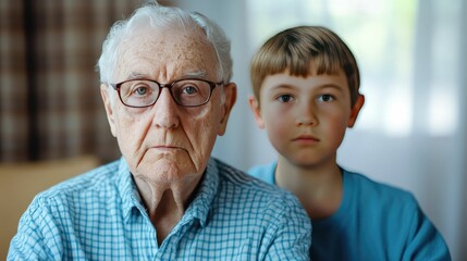 Grandparents sitting with their grandchildren sharing stories and photographs from their youth with the children listening intently and fascinated by the family history and wisdom being passed down