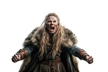 Canvas Print - Viking woman portrait shouting adult.