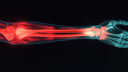 Leinwandbilder - An anatomical representation of a human forearm showcases the detailed structure of bones and muscles