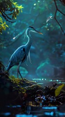 Canvas Print - Heron in the Enchanted Forest: A Serene Wildlife Photography