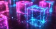 © PLUT_OFF - multicolored neon glass transparent cubes on a dark background