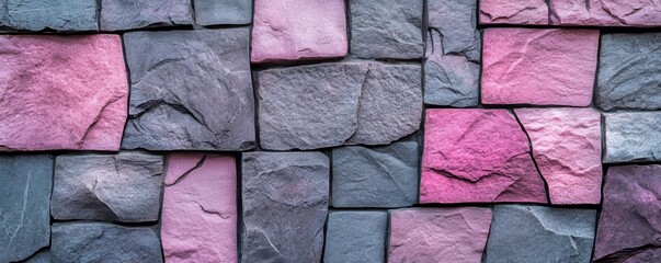 Sticker - Modern and stylish decorative stone wall in random grey and pink pattern, perfect for background use. The varying shades of pink and grey add a contemporary touch