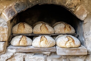 Traditional bread baking in stone ovens, with dough rising and baking to perfection in a natural oven