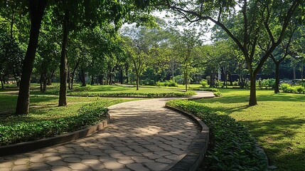 Wall Mural - Serene Pathway Through Lush Green Park