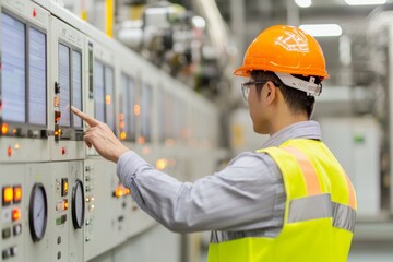 Technician Operating Control Panel in Industrial Setting