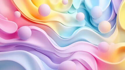 Wall Mural - Abstract waves of pastel colors with spherical shapes creating a serene and modern artistic background for creative projects