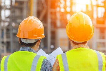 Construction Workers Reviewing Plans at Job Site