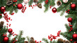© KimlyPNG - Christmas border frame green fir with pine tree, red balls and berries, cones and candies isolate on transparent background