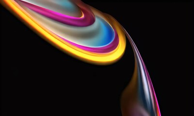 Wall Mural - 3d abstract background wave with glowing lines iridescent colors against a black background