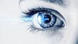 © Prapan - view of a human eye illuminated by a vibrant blue digital cyber light beam