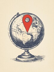 Leinwandbilder - The globe showcases various countries with a bright pin marking an intended travel destination, inviting exploration. Generative AI