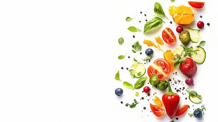 Wall Mural - Fresh and Colorful Vegetables and Fruits Arrangement