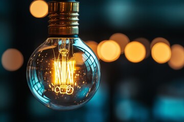 Photograph of a glowing lightbulb with warm yellow-orange tones, symbolizing ideas and creativity.