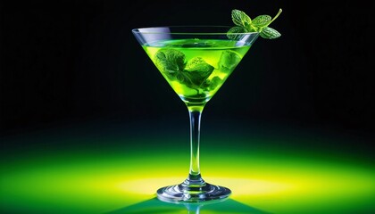 Wall Mural - Green cocktail with mint garnish in a martini glass