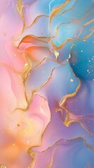 Poster - Mesmerizing pastel background with gold veins, blending vibrant pink, blue, and purple colors - ideal for wallpaper or creative projects