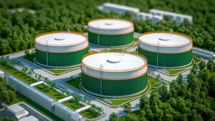 Synthetic fuel refinery with emission control systems, futuristic green energy, fuel processing technology  synthetic fuel  emission control