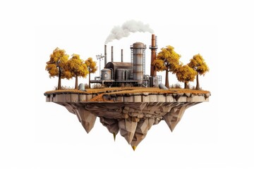 floating industrial island illustration