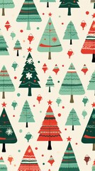 Canvas Print - Christmas tree pattern green red.