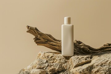 Poster - Body Lotion bottle mockup wood driftwood animal.