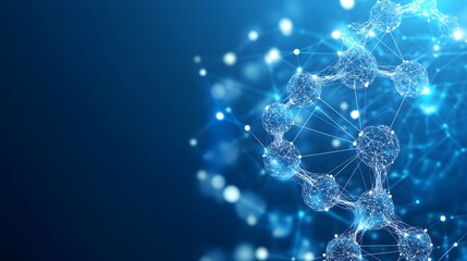 Wall Mural - abstract network structure with glowing spheres on blue background