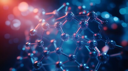 Wall Mural - close-up of a metallic molecular structure with blue and red lighting