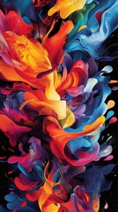 Wall Mural - Colorful paint swirls explode chaotically in a vibrant background, creating a dynamic design perfect for creative wallpapers or decorations