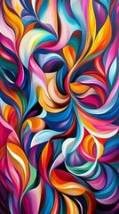 Wall Mural - Abstract painting with bold, swirling strokes of vibrant colors creating a sense of movement and energy. The dynamic composition invites viewers to get lost in the interplay of hues and forms