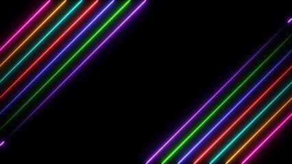 Abstract glowing rainbow color neon line background motion graphics 4k illustration.