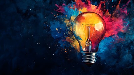 Wall Mural - lightbulb erupting with colorful paint splashes