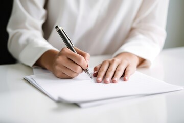 Poster - Student taking notes writing white pen.