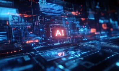 AI Digital Interface on Futuristic Computer Screen