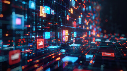 Wall Mural - Digital window, window software, network of glowing lines and particles, abstract background, digital communication, digital wallpaper