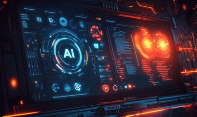 Futuristic AI Interface with Digital Elements