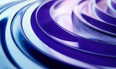 Wall Mural - 3d render, abstract background with glass curves in blue and purple colors, light reflection on the 