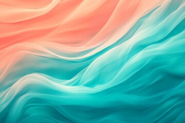 Leinwandbilder - An abstract piece capturing soft, flowing waves in soothing aquamarine and peach tones, evoking feelings of peace and calm with its gentle wave-like forms.