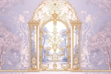 Poster - Solid toile wallpaper with door gate architecture backgrounds gold.