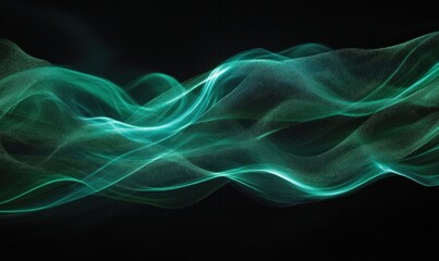 Abstract Green Wave on Black Background